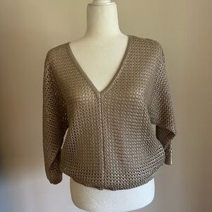 Elegant Tan Knit Sweater with gold accent By Chico size 1 or small